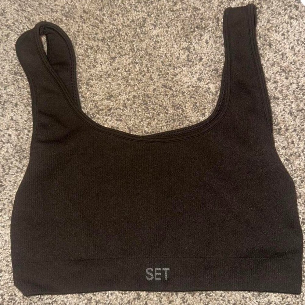 Brown Ribbed Set Active Sports Bra
